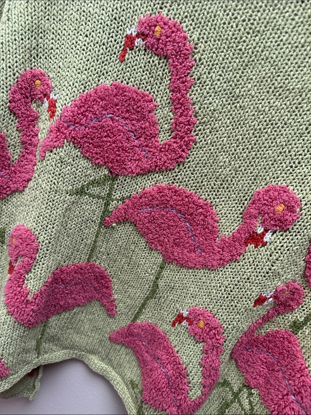 VTG Knit by Hand David Brooks Fuzzy Flamingo Linen Blend Cardigan Sz XL Beachy - Picture 6 of 6
